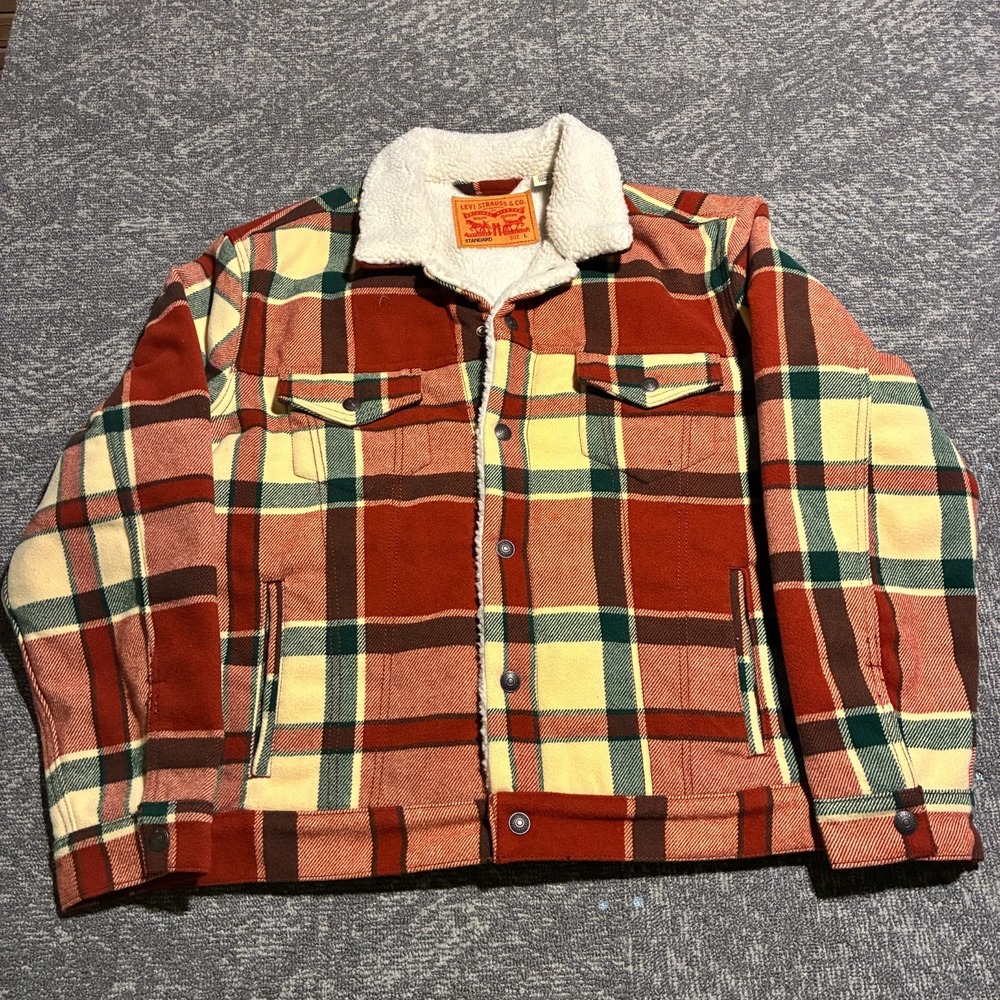Levi's Plaid Sherpa Lined Trucker Jacket Men's L Type III Excellent